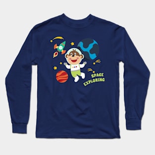 Space monkey or astronaut in a space suit with cartoon style Long Sleeve T-Shirt